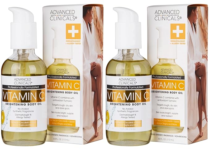 Advanced Clinicals Vitamin C illuminating Body Oil For Women & Men |Vitamin C Oil Skin Care Body Moisturizer With Vitamin E + Botanicals To Help Improve Appearance Of Dark Spots + Dry Skin, 2 Piece-BrightBean Baby
