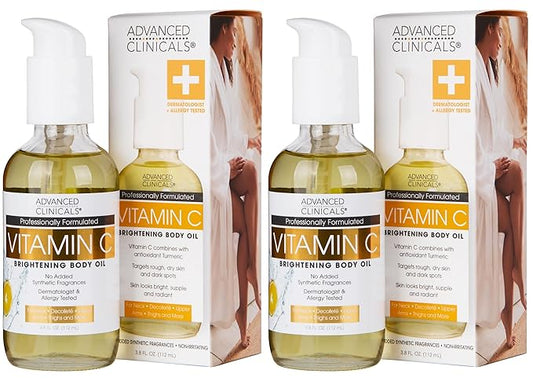 Advanced Clinicals Vitamin C illuminating Body Oil For Women & Men |Vitamin C Oil Skin Care Body Moisturizer With Vitamin E + Botanicals To Help Improve Appearance Of Dark Spots + Dry Skin, 2 Piece-BrightBean Baby