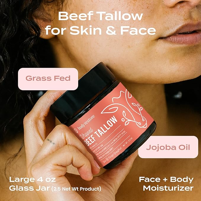 Body Restore Grass Fed Whipped Beef Tallow for Skin, Face, Body, Dry Skin - with Manuka Honey, Jojoba Oil, Birthday Gifts for Women, Men, Travel Essentials, Self Care - Citrus-BrightBean Baby