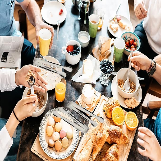 6PCS Ice Tongs Mini Sugar Tongs 4.25Inch Stainless Steel Small Serving Tong, Tiny Kitchen Tong for Appetizers,Tea Party, Coffee Bar, Desserts by Sunenlyst (Silver)