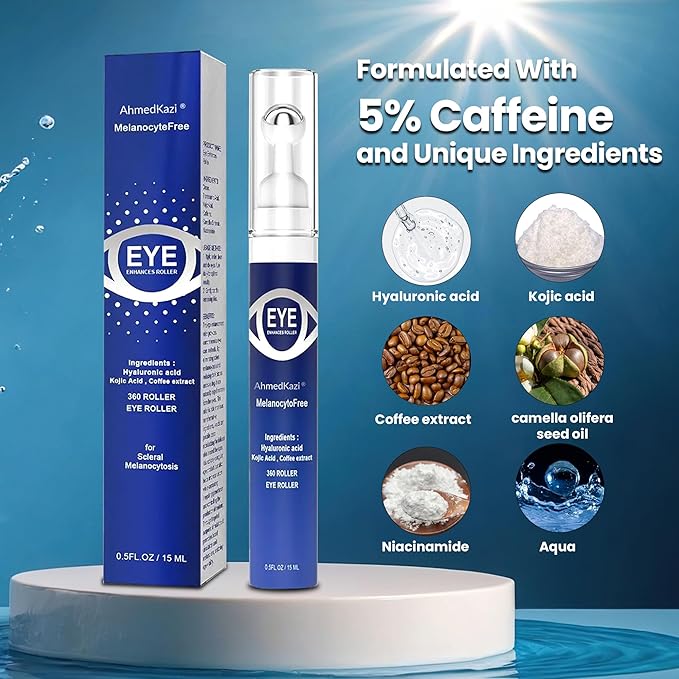 5% Caffeine Eye Serum and Under Eye Roller Cream with 360° Massage Ball for Dark Circles and Puffiness | Under Eye Bags Reduce Wrinkles & Fine Lines | Suitable for All Skin Types | Aloe Scented-BrightBean Baby