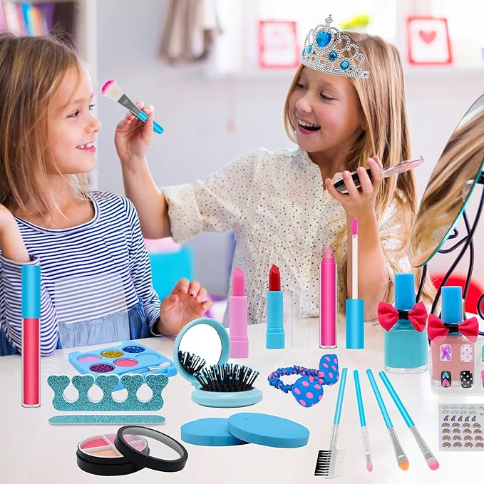 Kids Makeup Kit for Girl Toys, Princess Toys With Makeup kit Nail Polish Set Little Girls Toddlers Dress up Set Birthday Gift Play Makeup Kits For Girls Ages 6-10-BrightBean Baby