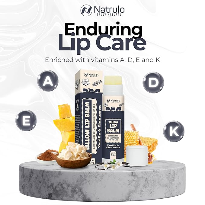 Beef Tallow Lip Balm – Natural Tallow Beeswax Chapstick – Hydrating Moisturizer Grass Fed Bison Tallow Balm Lip Care – Soothes Chapped, Dry Lips, Sensitive Skin – Long Lasting & Vitamin Rich USA-Made-BrightBean Baby