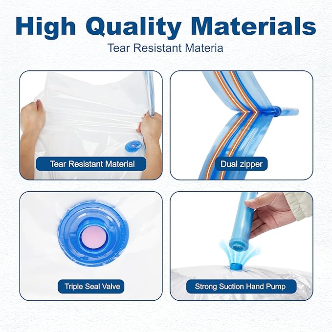HOUSE DAY 10 Medium Vacuum Storage Bags with Pump,Space Saving Vacuum Seal Bags For Clothing Travel,Vacuum Storage Bags For Clothes, Bedding, Moving, Camping, Toys, Travel & Organization, Hand Pump