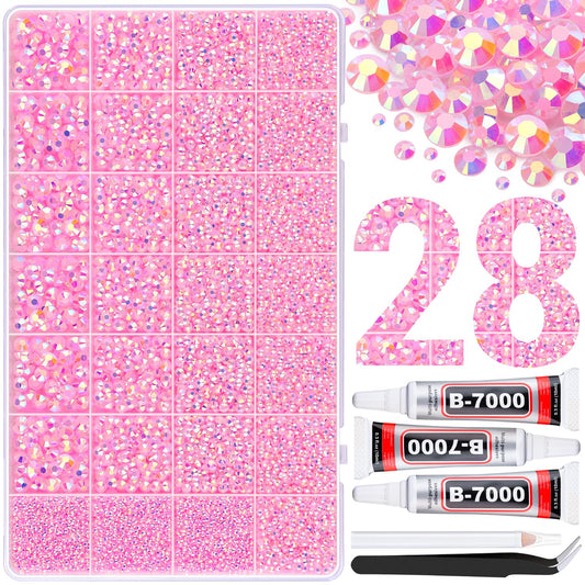 30000Pcs Resin Rhinestones for Bedazzling with 3Pcs B7000 Jewelry Glue, Light Pink AB Flatback Gems Rhinestones for Crafting, Clothing Tumblers Mugs Shoes Fabric Decor Nail Art-BrightBean Baby