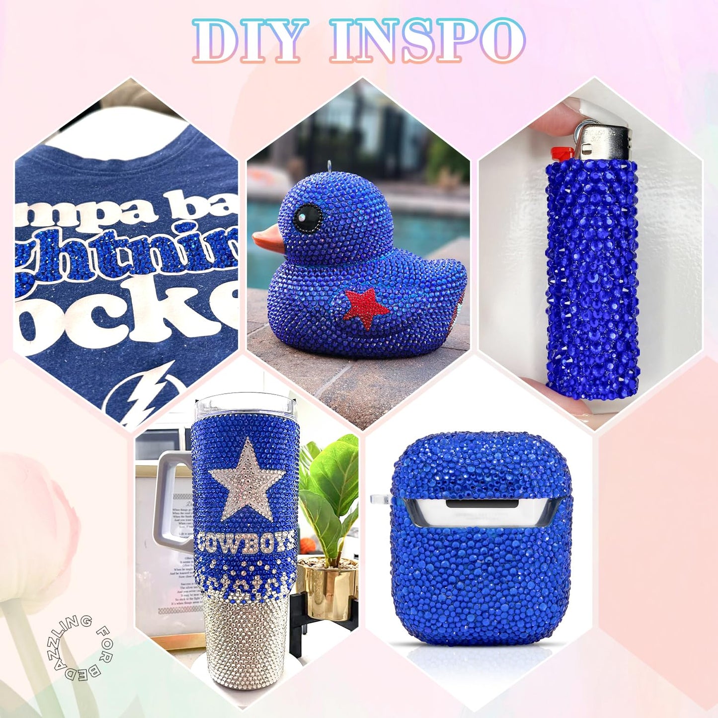 25000Pcs Resin Rhinestones with Tweezers for Crafting, 2-6mm Mixed Sizes (Royal Blue) Non Hotfix Flatback Gems, Bedazzling Crystal for DIY Crafts Clothing Tumblers Mugs Shoes Decor Nail Art-BrightBean Baby