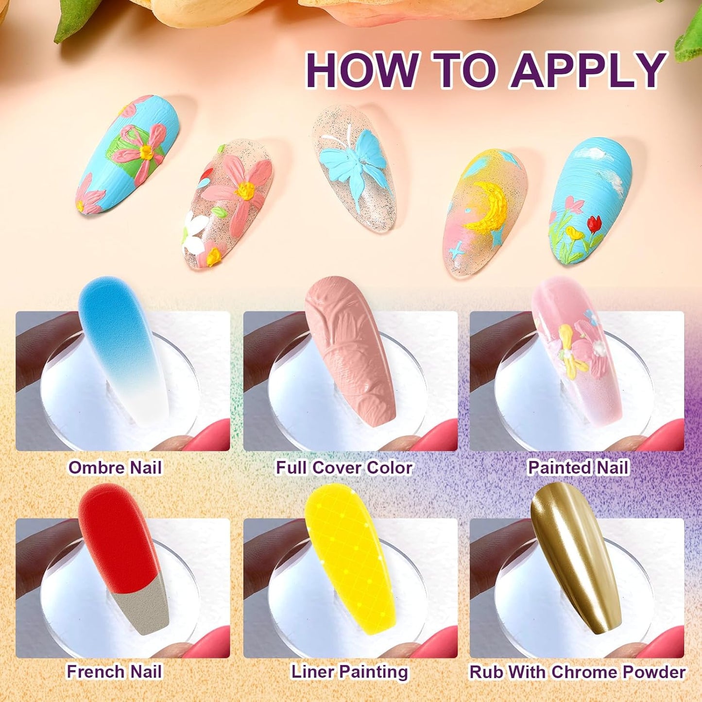 Gradient Painting Gel, 9 Colors Ombre Gel 3D Sculpture Effect Black&White Nude Pink Sponging for Pigment Pat Aura Nails French Manicure Soak Off UV Artistic Inspiration-BrightBean Baby