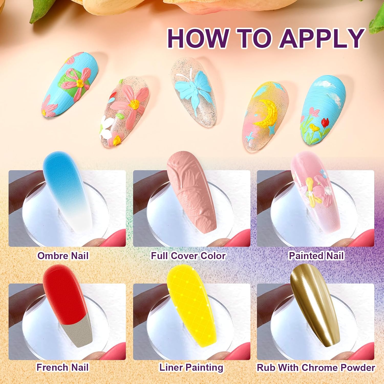 Gradient Painting Gel, 9 Colors Ombre Gel 3D Sculpture Effect Black&White Nude Pink Sponging for Pigment Pat Aura Nails French Manicure Soak Off UV Artistic Inspiration-BrightBean Baby