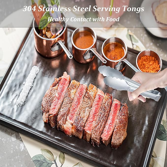 Sunenlyst Kitchen Tongs, 6Pcs Tongs Stainless Steel for Serving Food, Metal Tongs Small Tong for Buffet, Salad, Ice, Appetizer, Serving Utensils for Food (7Inch)