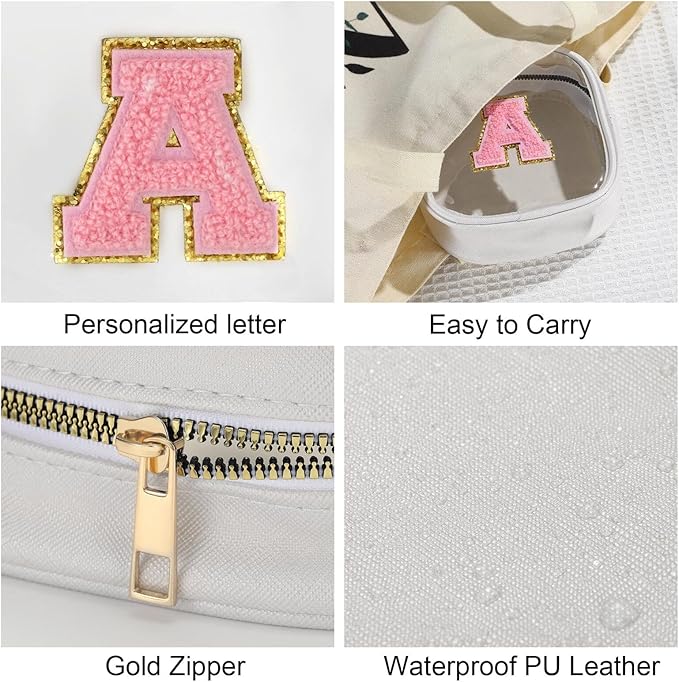 YOOLIFE Initial Make Up Bag Travel Toiletry Bag, Clear Makeup Bag Preppy Cosmetic Bags Organizer Travel Essentials Gifts for Women Teen Girlfriend Teacher Mom Birthday Mothers Day Gifts White K-BrightBean Baby