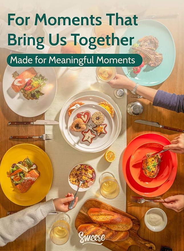 Sweese 7.8 Inch Porcelain Dessert Plates Set of 6 - Dishwasher, Microwave, Oven Safe, Chip-Resistant - Rainbow Palette