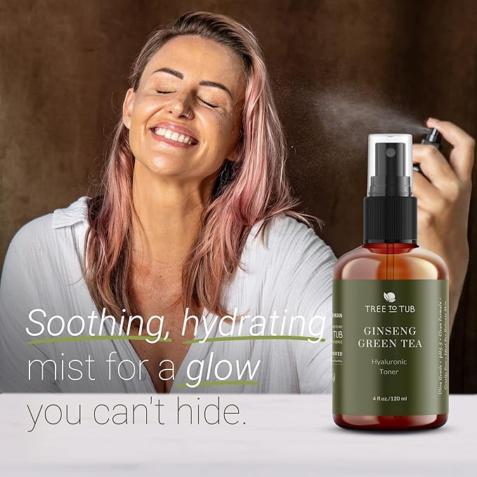 Tree To Tub Hydrating Facial Toner Spray for Dry & Sensitive Skin - Alcohol Free Witch Hazel & Rose Water Face Toner for Women & Men w/Hyaluronic Acid, Vitamin C, Organic Green Tea, Natural Ginseng-BrightBean Baby