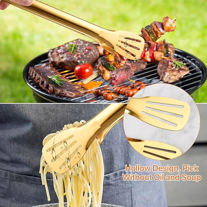6 Pack Gold Serving Tongs, 12.9 Inch Stainless Steel Salad Tongs, Food Tong Serving Utensils for Cooking Buffet Wedding Party Catering