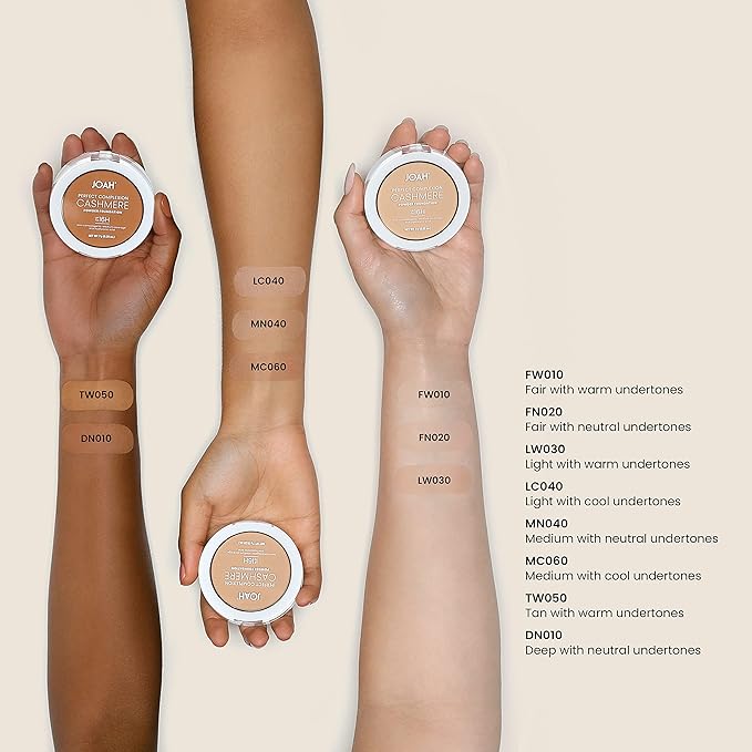 JOAH Perfect Complexion Cashmere Powder Foundation, Medium Face Coverage, Matte Finish, Korean Makeup, Compact Design For Oily & All Skin Types, 16 Hour Wear, Fair with Neutral Undertones-BrightBean Baby