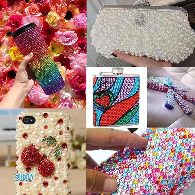 Flat Back Rhinestone+Half Round Pearl Kits Colorful Rhinestones+White+Beige Pearls With Picker Pencil And Tweezer For Home DIY And Professional Use-BrightBean Baby