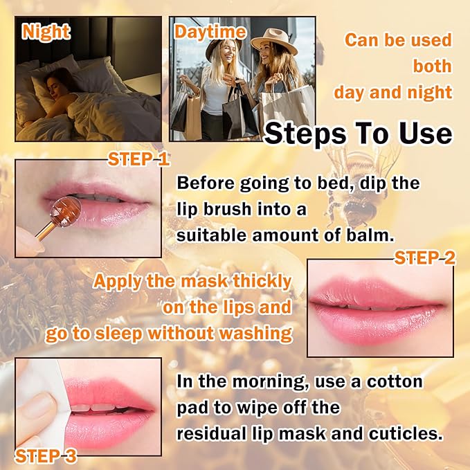 2PCS Bee Lip Balm Honey Pot,Hydrating Lip Moisturizer Cute Honey Pot Lip Balm Lip Scrubs Exfoliator with Wand,Moisturizing Exfoliating Overnight Propolis Lip Sleeping Mask for Men & Women-BrightBean Baby