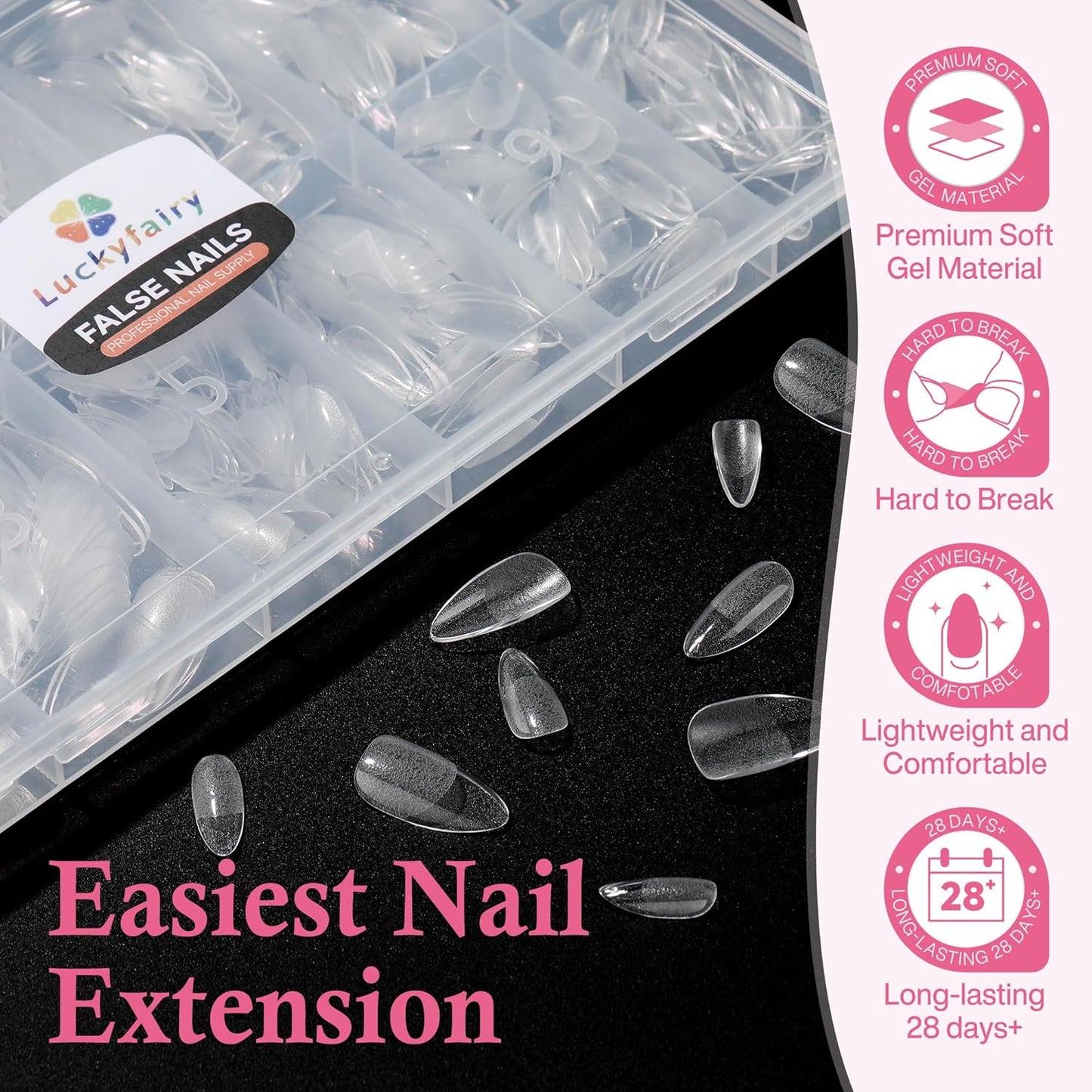 Almond Nail Tips: 240pcs Pointed Almond Soft Gel Nail Tips, Pre-shape Short Nails, Half Matte Full Cover Clear Acrylic Fake Press On Nails for Nail Extension Home Nail Art 12 Sizes Gelly Tips-BrightBean Baby