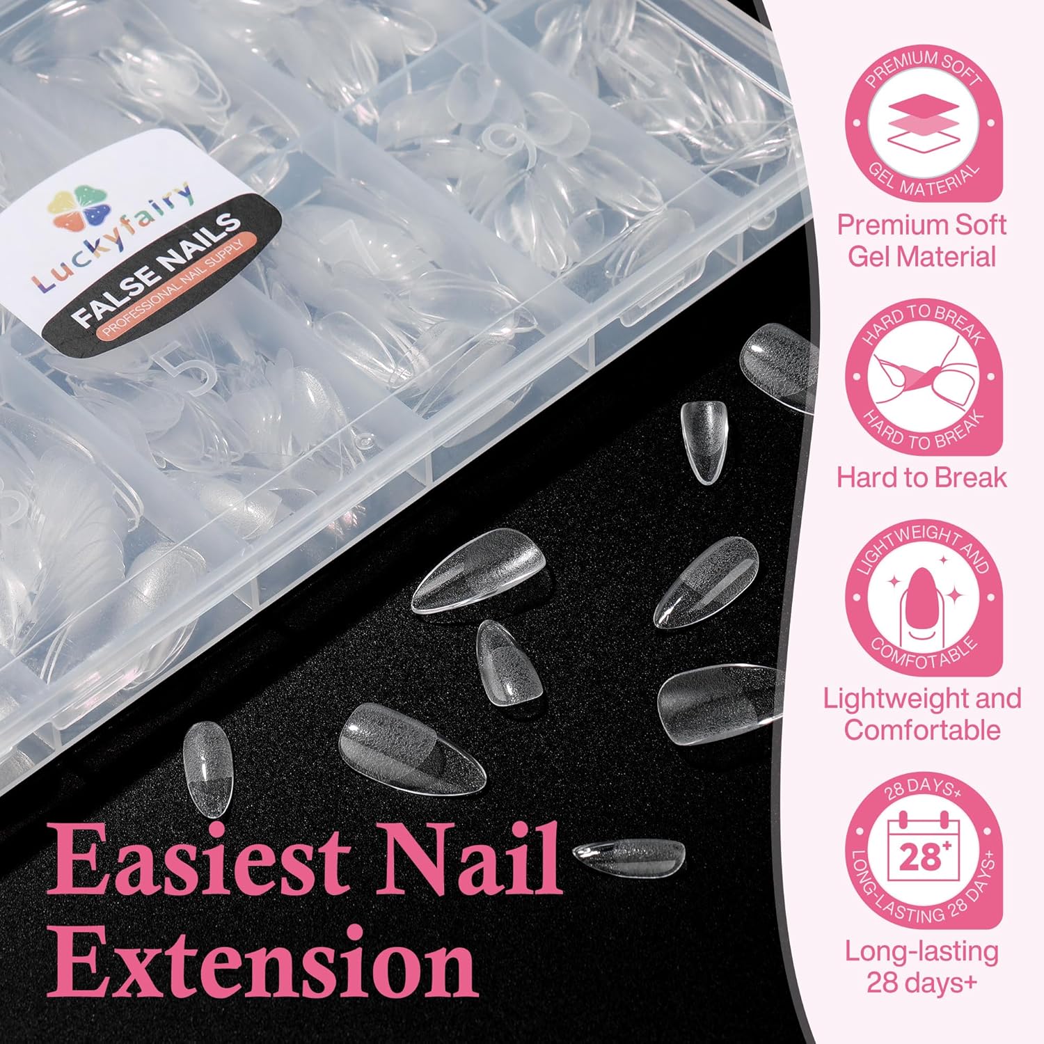 Almond Nail Tips: 240pcs Pointed Almond Soft Gel Nail Tips, Pre-shape Short Nails, Half Matte Full Cover Clear Acrylic Fake Press On Nails for Nail Extension Home Nail Art 12 Sizes Gelly Tips-BrightBean Baby