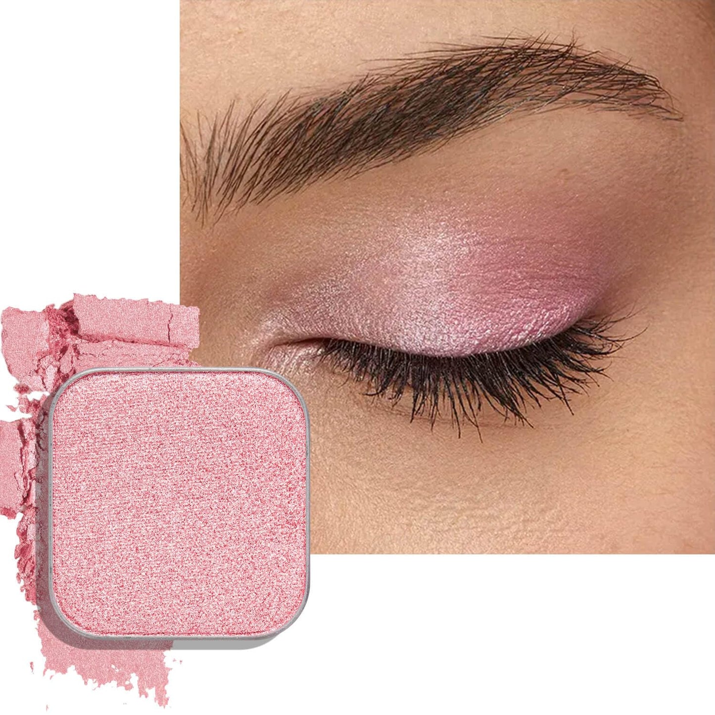 Magnetic Single Shimmer Pink Eyeshadow with Metal Pan, Light Pink Eyeshadow Refill Pan for hooded eyes, for DIY Empty Magnetic Palette (pink flamingo)-BrightBean Baby