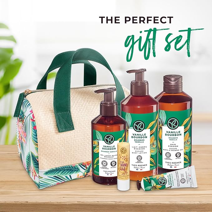 Yves Rocher Bain de Nature Vanilla 6-Piece Gift Set, Shower Gel, Hand Cream, Body Lotion, Lip Balm, Hand Soap & Vanity Bag, 6 Items-BrightBean Baby