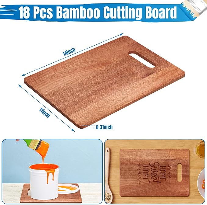 Vesici 18 Pack Bamboo/Wood Cutting Board with Handles Bulk Plain Blanks Laser Engraving Chopping Board for Customized Engraving Gifts Crafts Christmas Keepsakes(Walnut,14''x11'')