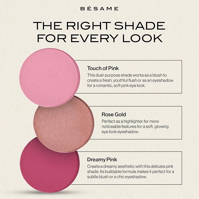 Besame Rose Gold Powder Blush & Eyeshadow 1959 Refill | Fits Signature Compacts Post-2019 | Sunkissed Pink-Gold | Vintage Inspired | 2-In-1 Cheek & Eyelid Highlighter | Sustainable Beauty Routine-BrightBean Baby