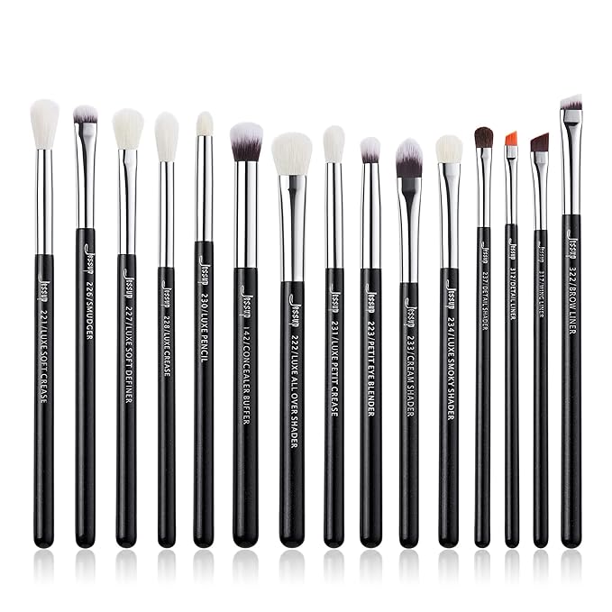Jessup Eye Makeup Brushes Set Professional 15pcs with Eyeshadow Blending Concealer Eyebrow Eyliner Brush (Pearl Black/Silver)-BrightBean Baby