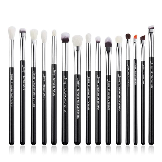 Jessup Eye Makeup Brushes Set Professional 15pcs with Eyeshadow Blending Concealer Eyebrow Eyliner Brush (Pearl Black/Silver)-BrightBean Baby