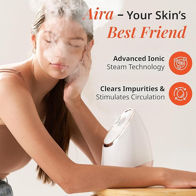 Vanity Planet Aira Ionic Facial Steamer (Rose Gold) - Pore Cleaner That Detoxifies, Cleanses and Moisturizes - Adjustable Nozzle, Water Tank with 3 Essential Oil Baskets-BrightBean Baby