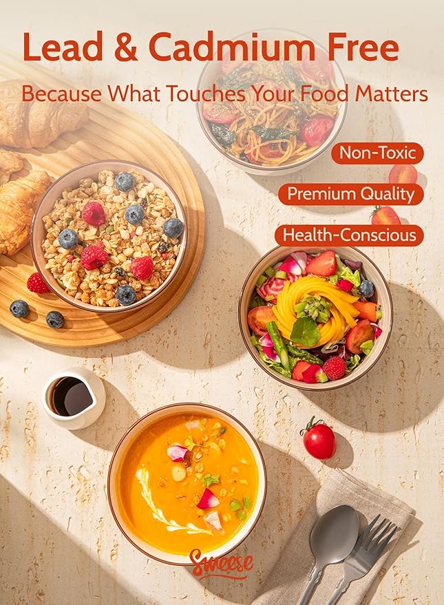 Sweese 20 Oz Porcelain Cereal Bowls - Set of 6, Multicolor, Lead-Free, for Soup, Salad, Rice Snacks, Kitchen Decor