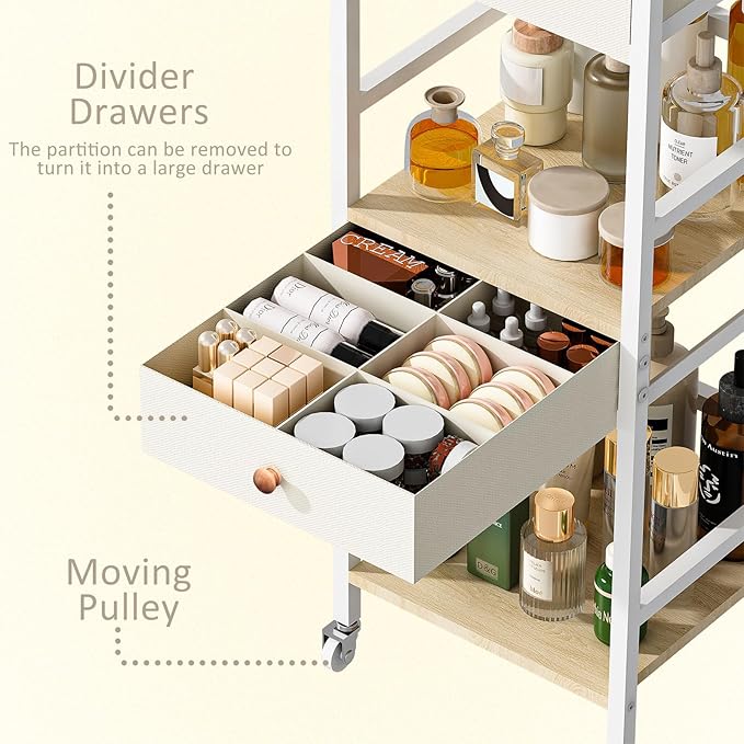 Wisdom Star Makeup Organizer Cart with 2 Drawers, Floor Skincare Organizers, Makeup Storage, Vanity Organizer, Cosmetics Display, Versatile Skin care Perfume Nail Polish Storage Rack for Bathroom-BrightBean Baby