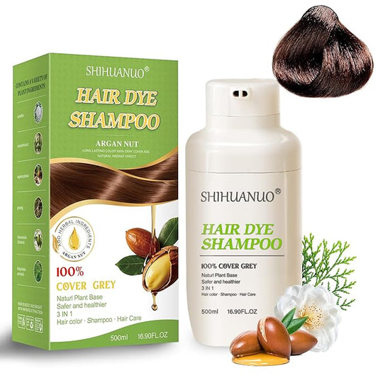 Hair Dye Shampoo 3 in 1 for Gray Hair Coverage, Argan nut Natural Shampoo Hair Dye for Women & Men/Ammonia-Free 500ml(Brown)-BrightBean Baby