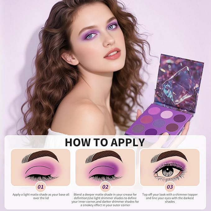 docolor Eyeshadow 9 Colors Purple Eyeshadow Palette High Pigmented Blendable Matte & Glitter Shimmer Finishes, Long Lasting Mauve Eye Makeup for Christmas Party Music Festivals-BrightBean Baby
