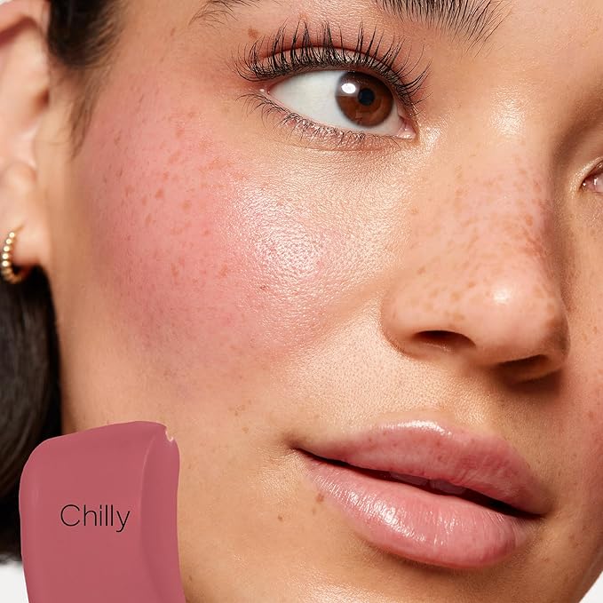 Saie Dew Blush - Lightweight Liquid Blush with a Blendable + Buildable Cream Finish - Dewy Cheek Tint with Doe Foot Wand Makeup Applicator - Mauve Blush - Chilly (.40 oz)-BrightBean Baby