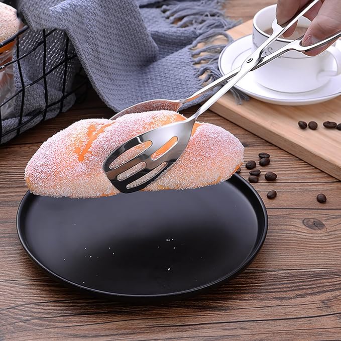 2 Pack Food Tongs, Stainless Steel Kitchen Tongs Salad Tongs 10 Inch Serving Tongs Bread Tongs for Cooking, Barbecue, Pastry, Sandwich, Ice, Buffet Party Catering(Silver)