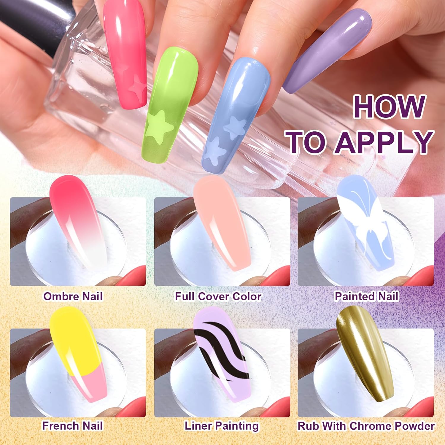 Gradient Painting Gel, 9 Bright Colors Ombre Gel Nail Polish Spring Summer Light Pink Blue for Pigment Pat Nails Aura Nails, French Manicure DIY Nail Art Long Lasting Palette Fairy Spring-BrightBean Baby