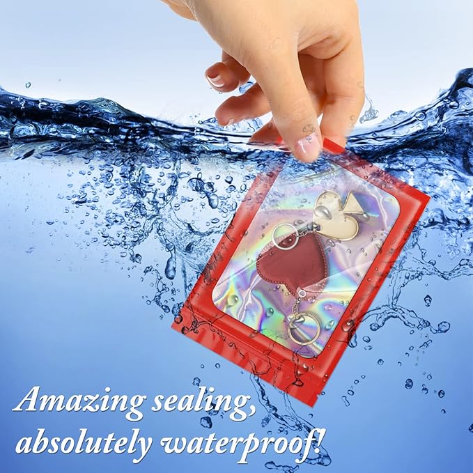 100 Pieces Smell Proof Mylar Resealable Bags, Holographic Packaging Bags, Resealable Odor Foil Pouch Zip Bag with Clear Window for Food Storage and Lipgloss, Jewelry Lash (Red, 3.5 x 6.3 Inch)-BrightBean Baby