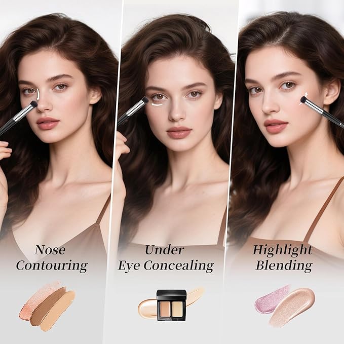 DUcare Concealer Brush Under Eye, Angled Small Nose Contour Brush, Mini Thin Slanted Foundation Dark Circles Puffiness, Puffy Face Eyebrow Eyes, Liquid Cream Blending-BrightBean Baby