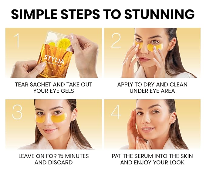 Stylia Under Eye Patches for Dark Circles and Puffy Eyes (30 Pairs) - 24k Gold Under Eye Mask with Vitamin C, Hyaluronic Acid, Pearl Extract - Eye Masks for Dark Circles and Puffiness-BrightBean Baby