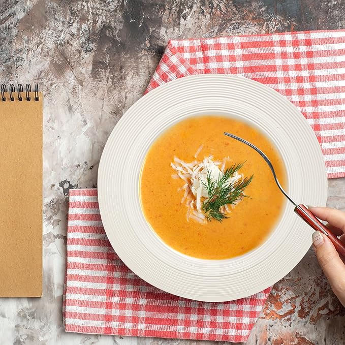 JUAN & JASMIN 24 oz Soup Bowl Set, 9.5 inch, Ribbed Rim Design, 2-Piece, Deep Dish Plate- Ideal Serving for Soup, Pasta, Dessert and Salad, Microwave & Dishwasher Safe