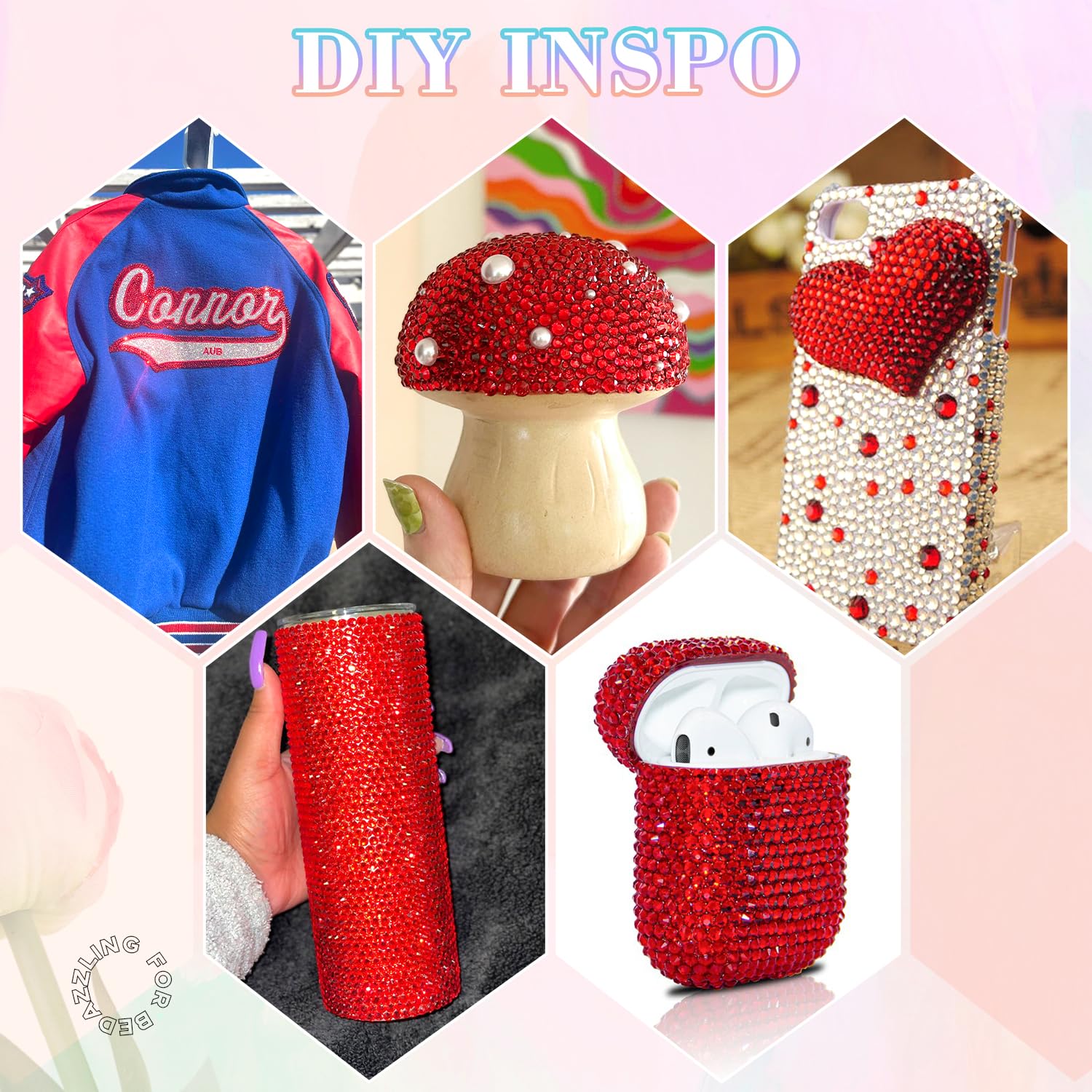 30000Pcs Resin Red Rhinestones with B7000 Jewelry Glue for Crafting, 2-6mm Non Hotfix Flatback Gems, Bedazzling Crystal for DIY Crafts Clothing Tumblers Mugs Shoes Fabric Decor Nail Art-BrightBean Baby