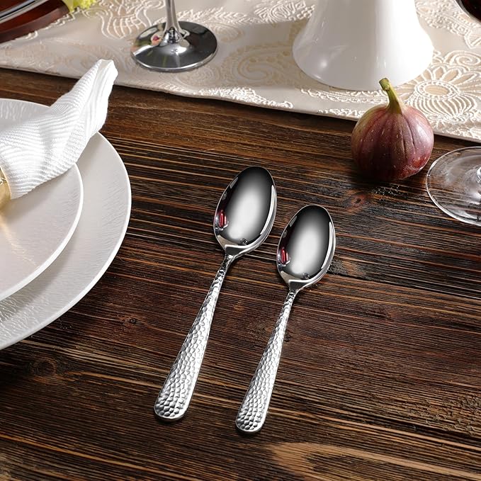 KEAWELL Premium 4-Piece Louise Hammered Spoons Set, 18/10 Stainless Steel, Set of 4, Fine Spoon Set with Round Edge, Dishwasher Safe (7.6" Dinner Spoons)