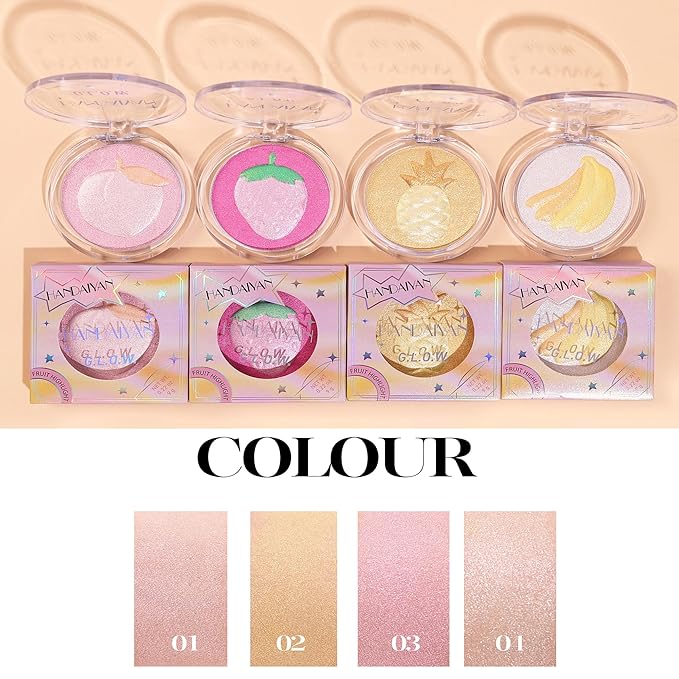 Glitter Highlighter Makeup, 3-In-1 Compact Shimmer Glitter Powder Makeup Blush Face Body Highlighter Illuminator, Silky Smooth Longlasting Lightweight Face Luminizer Bronzer (#02 Pineapple)-BrightBean Baby