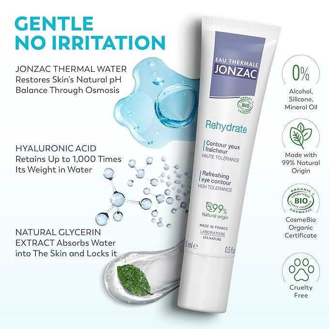 Rehydrate Organic Refreshing Eye Contour Cream - Soothing Hydration with Hyaluronic Acid For Dark Circles -For Sensitive Skin 0.5 Fl Oz-BrightBean Baby