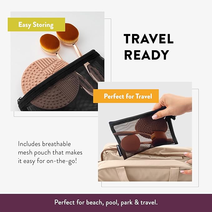 Premium Sunscreen Brush Set – Kids & Baby Sunblock Applicator with Metal Handles, Travel Bag, 2 Brushes, 2 Caps, & Cleaning Mat – Rose Gold – Mess-Free Sun Care (2 Pack) (Rose Gold)-BrightBean Baby