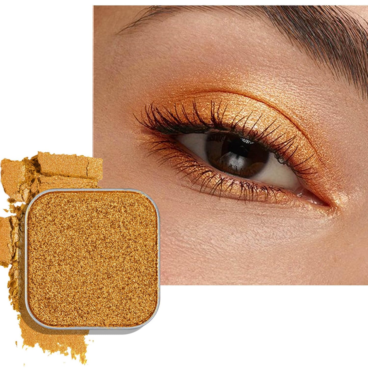 Magnetic single shimmer gold eyeshadow with metal pan, subtle shimmer orange eyeshadow refill pan, mini palette for empty magnetic palette (Ginger Gleam)-BrightBean Baby