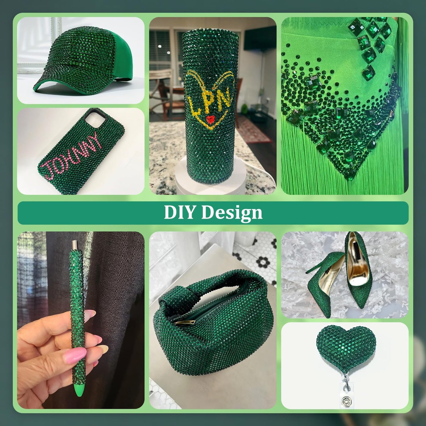 Resin Rhinestones for Crafting, 2 Boxeses Dark Green Multi Sizes Flatback Bedazzling Crystals for Crafts Nail Art Deco, Non Hotfix Gems Charms for Tumbler Shoes Clothing Fabric Face Makeup-BrightBean Baby