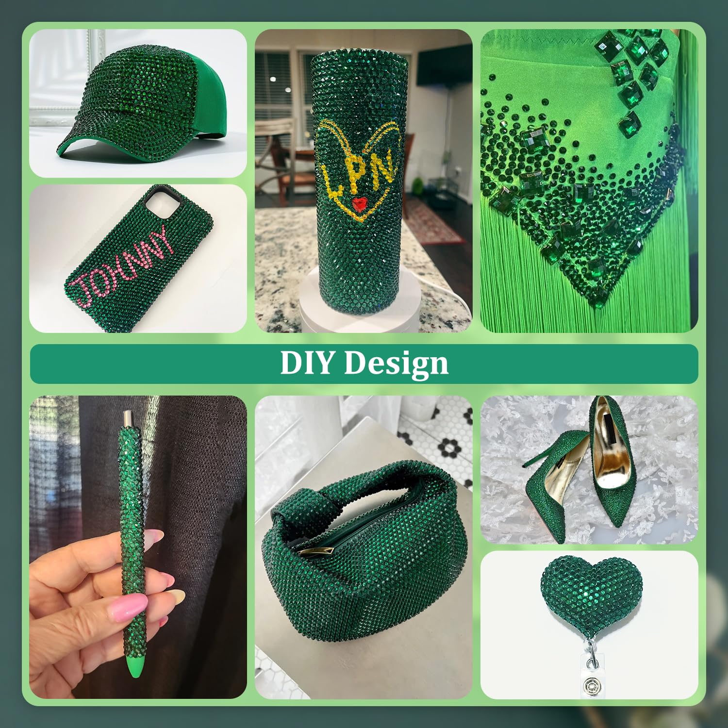 Resin Rhinestones for Crafting, 2 Boxeses Dark Green Multi Sizes Flatback Bedazzling Crystals for Crafts Nail Art Deco, Non Hotfix Gems Charms for Tumbler Shoes Clothing Fabric Face Makeup-BrightBean Baby