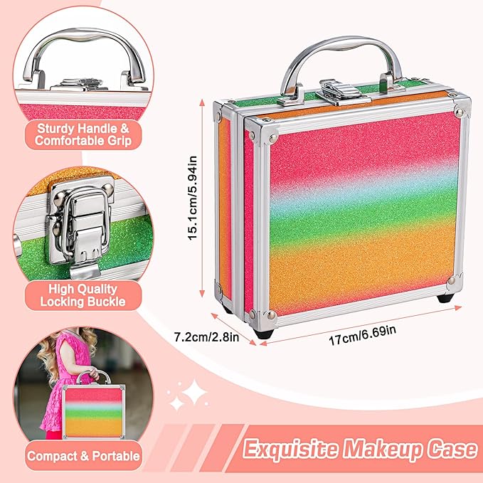 Anpro All-In-One Makeup Carry Case with Pro Teen Makeup Set, Full Starter Cosmetics Kit with Makeup Brushes, Eye Shadows Palette, Blushes, Glitter Gel, Temporary Tattoo Stickers-BrightBean Baby