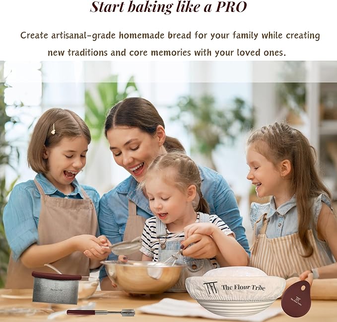 Banneton Bread Proofing Basket: Sourdough Bread Baking Supplies, Sourdough Starter Kit, Bread Making Supplies Tools, Baking Gift Set, 9 inch round rattan Basket, bread bag, dough scraper, scoring lame